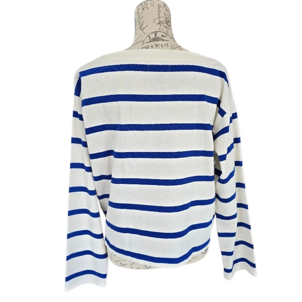 J. Crew Cropped Blue White Stripe Long Sleeve Shirt M - Picture 4 of 6